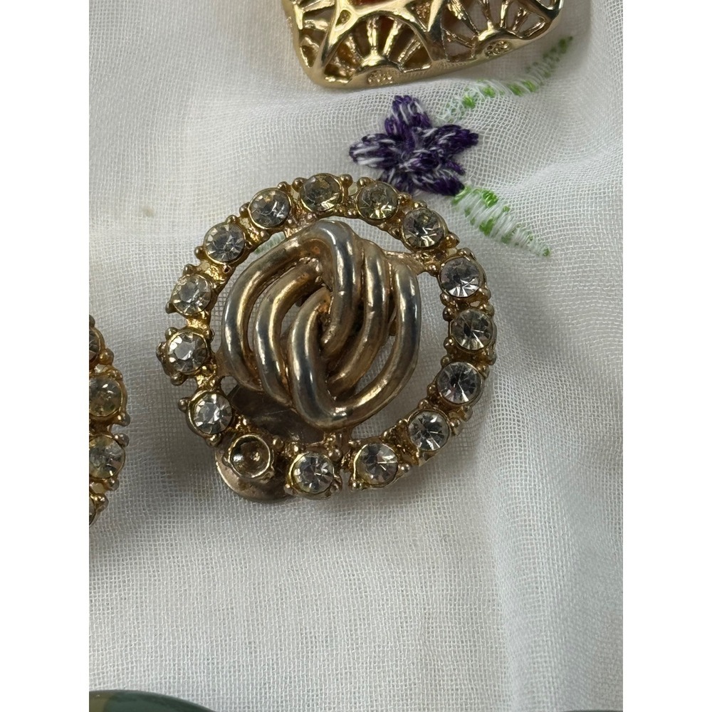 Vintage Earrings Lot 9 Pairs Retro Tone‎ Enamel Rhinestone Animal Print Green - Picture 7 of 10